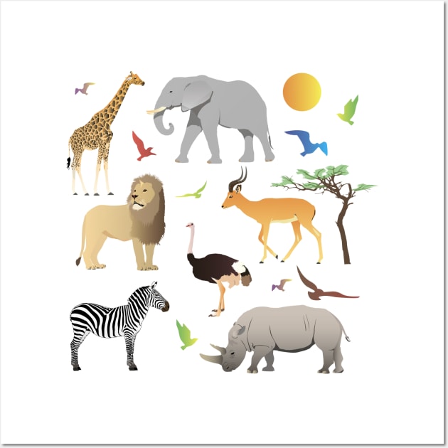 Safari Savanna Multiple Animals Wall Art by NorseTech